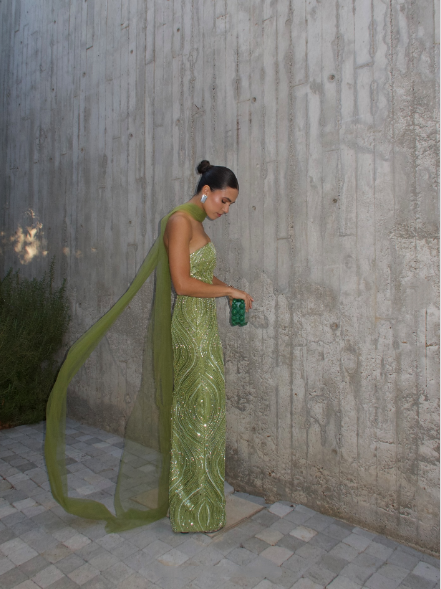 Gorgeous Strapless Apple Green Sequin Long Prom Dress Party Gown With Ribbon D832