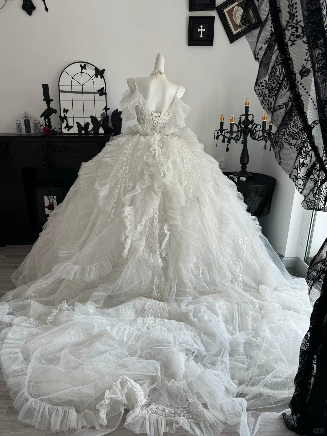 Fairy Spaghetti Straps White Tulle Ruffle Beaded Long Wedding Dress Bridal Dress D3696