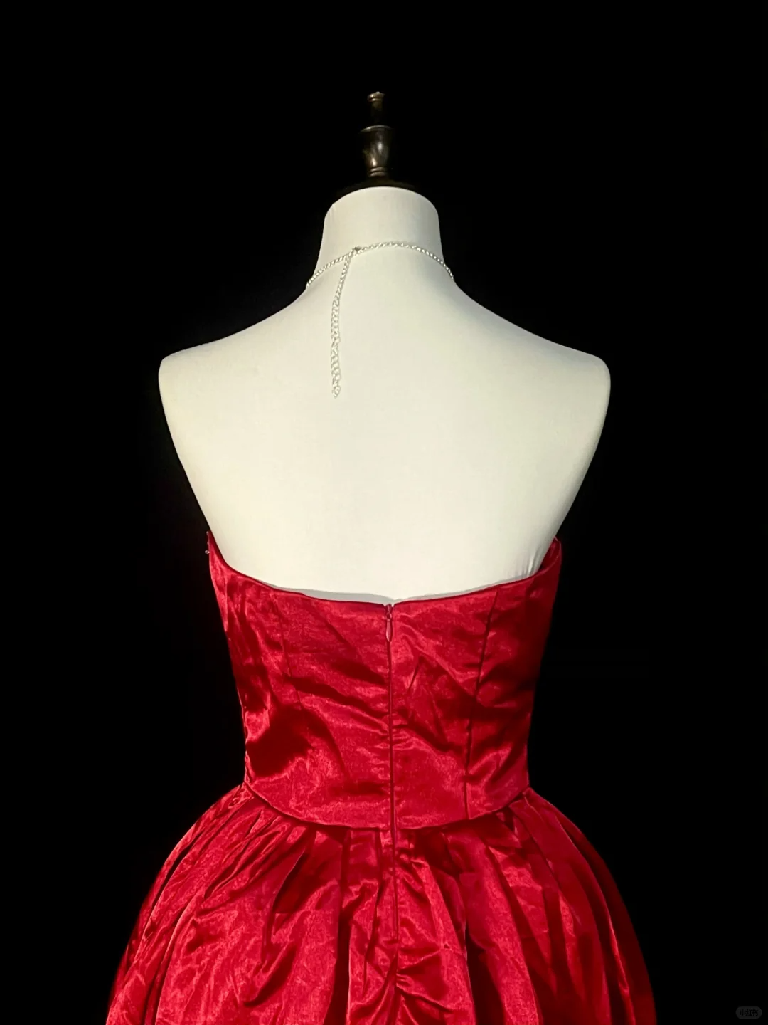 Pretty Strapless Satin Beaded A Line Mini Birthday Prom Dress,Red Short Graduation Homecoming Dress D4077