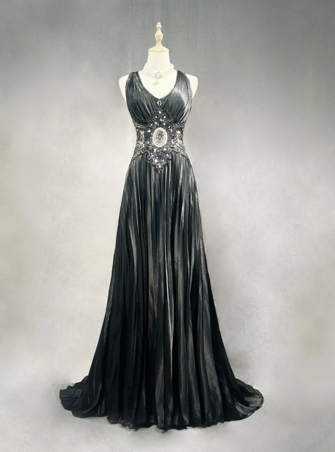 Stylish V Neck Satin Beaded Mermaid Evening Dress Long Wedding Guest Dress Prom Dress D2019