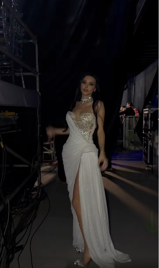Glitter White Strapless Sequin Beaded Mermaid Slit Long Party Dress Evening Dress D3826