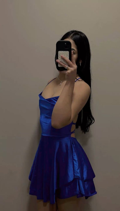 Sexy White Satin Layered A Line Short 8th Grade Homecoming Dress Backless Cocktail Dress D2816
