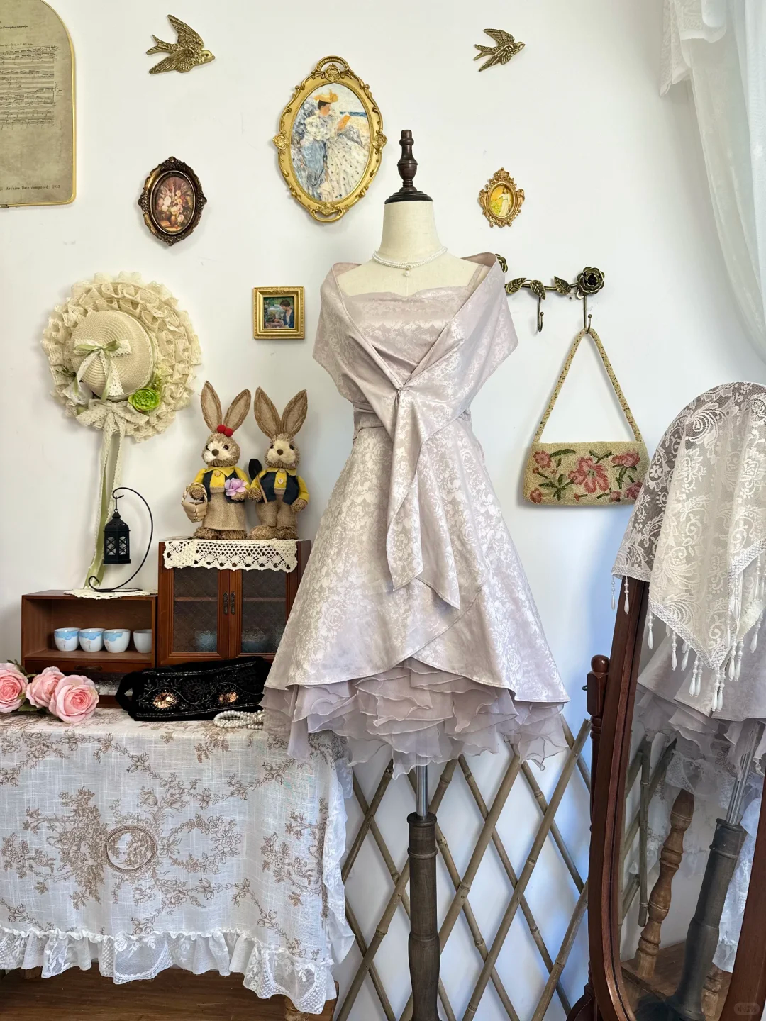 Vintage Satin Print Floral A Line Short Party Dress Homecoming Dress D308