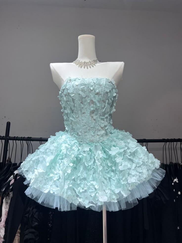 Pretty Light Mint Green Tulle Appliques A Line Short Homecoming Dress Birthday Outfit D4138