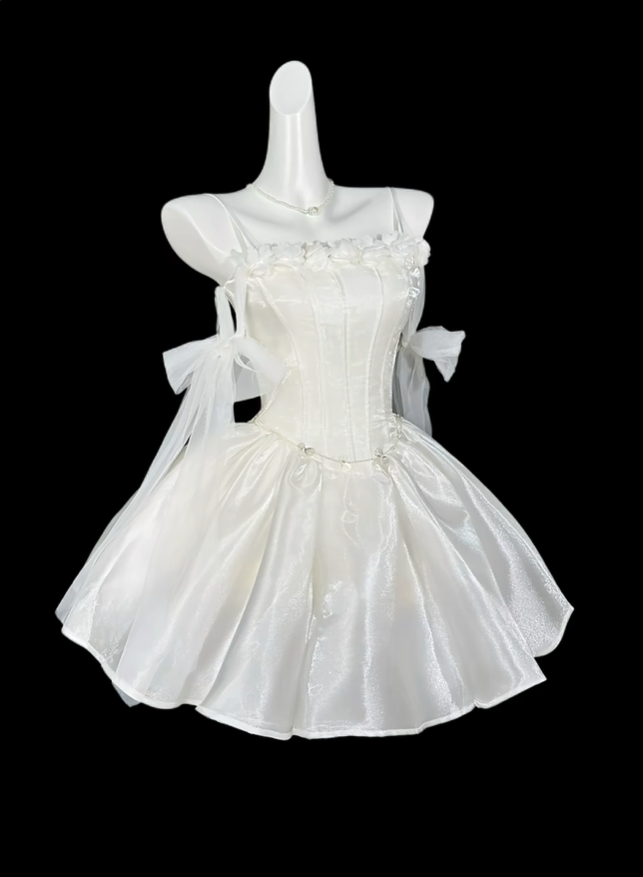 Elegant Spaghetti Straps White Tulle A Line Short Homecoming Dress Birthday Dress D4193