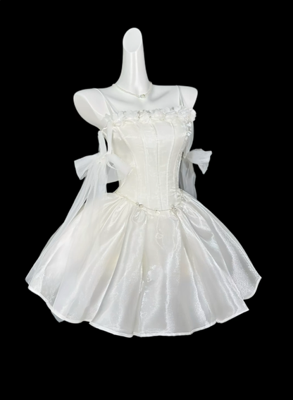 Elegant Spaghetti Straps White Tulle A Line Short Homecoming Dress Birthday Dress D4193