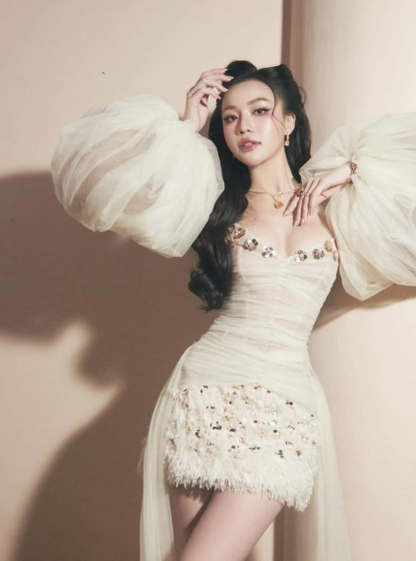 Charming Spaghetti Straps Tulle Sequin Sheath Short Wedding Dress Formal Bridal Dress D581