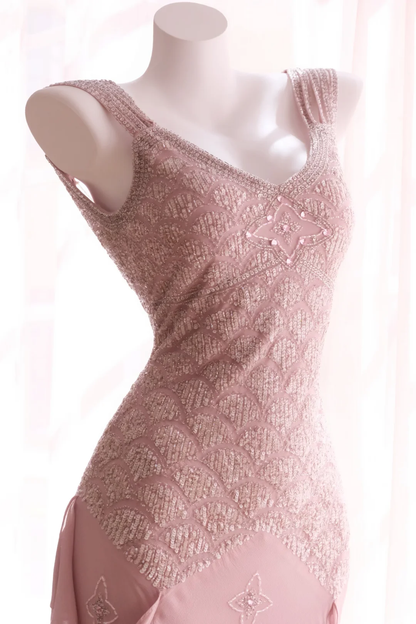 Pretty Pink Sleeveless V Neck Chiffon Sequin Sheath Backless Short Homecoming Dress Birthday Outfits D2743