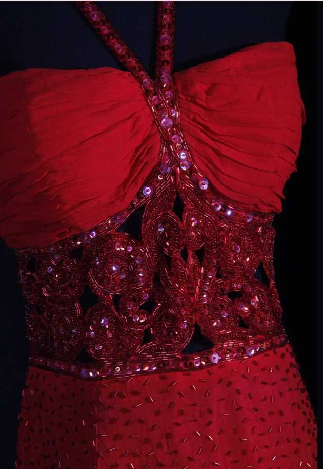 Pretty Red Halter Chiffon Beaded Sheath Long Prom Dress Birthday Evening Dress D2256