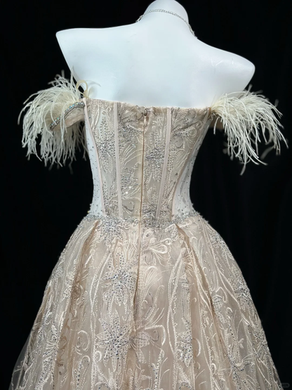 Gorgeous Tulle Embroidery Beaded Ball Gown Off The Shoulder Long Evening Dress Birthday Dress D2513