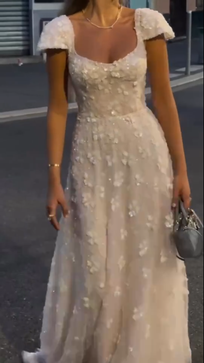 Pretty White Tulle A Line Long Party Dress Formal Prom Dresses D944