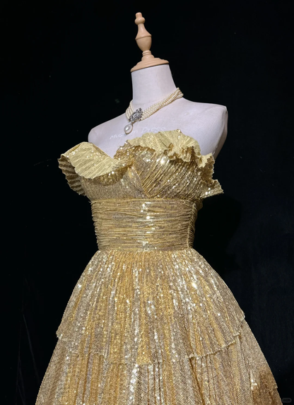 Gorgeous Strapless Gold Sequin A Line Short Homecoming Dress Birthday Dress D5080