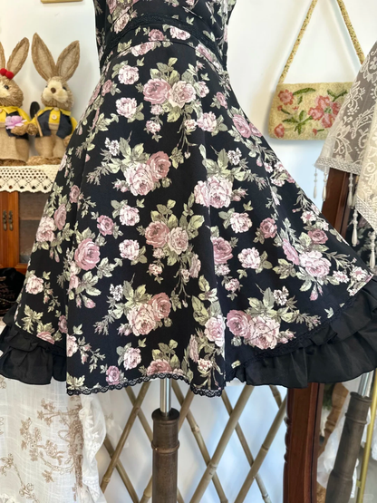 Pretty Black Chiffon Printed Floral Short Party Dress Formal Homecoming Dress Birthday Outfits D315