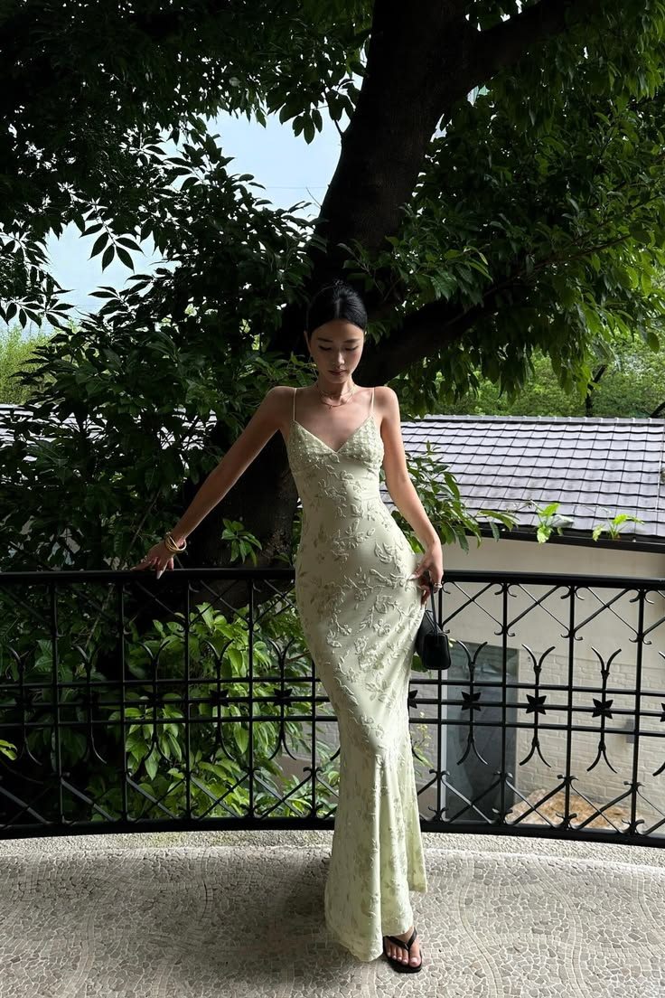 Pretty Spaghetti Straps Satin Floral Beaded Long Party Dress Sage Green Mermaid Long Evening Gown D4917