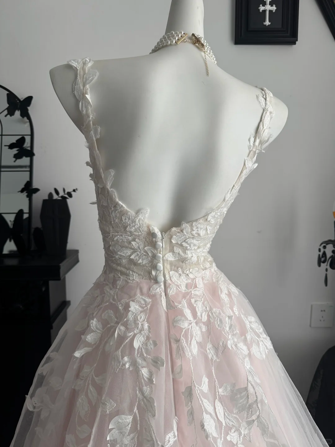 Glamorous Pink Spaghetti Straps Tulle Appliques Long Party Dress Evening Dress D3709
