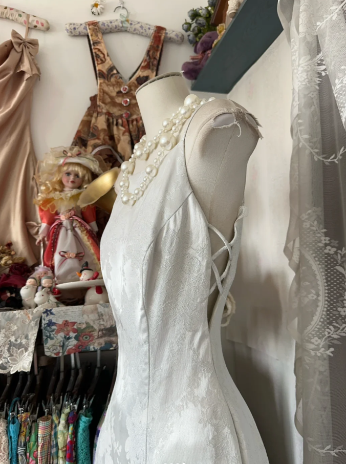 Pretty Spaghetti Straps White Satin Print Floral Mermaid Evening Dress Long Birthday Party Dress D1673