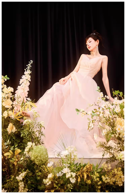 Sweet Pink Spaghetti Straps Tulle Beaded A Line Long Evening Dress Formal 20th Birthday Outfits D2457