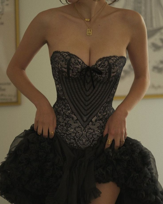 Vintage Sweetheart Neck Tulle Lace Black Short Homecoming Dress Cocktail Dress D600