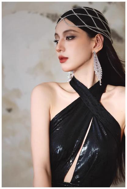 Sexy Black Halter High Slit Sheath Long Evening Dress Backless Prom Gowns D2412