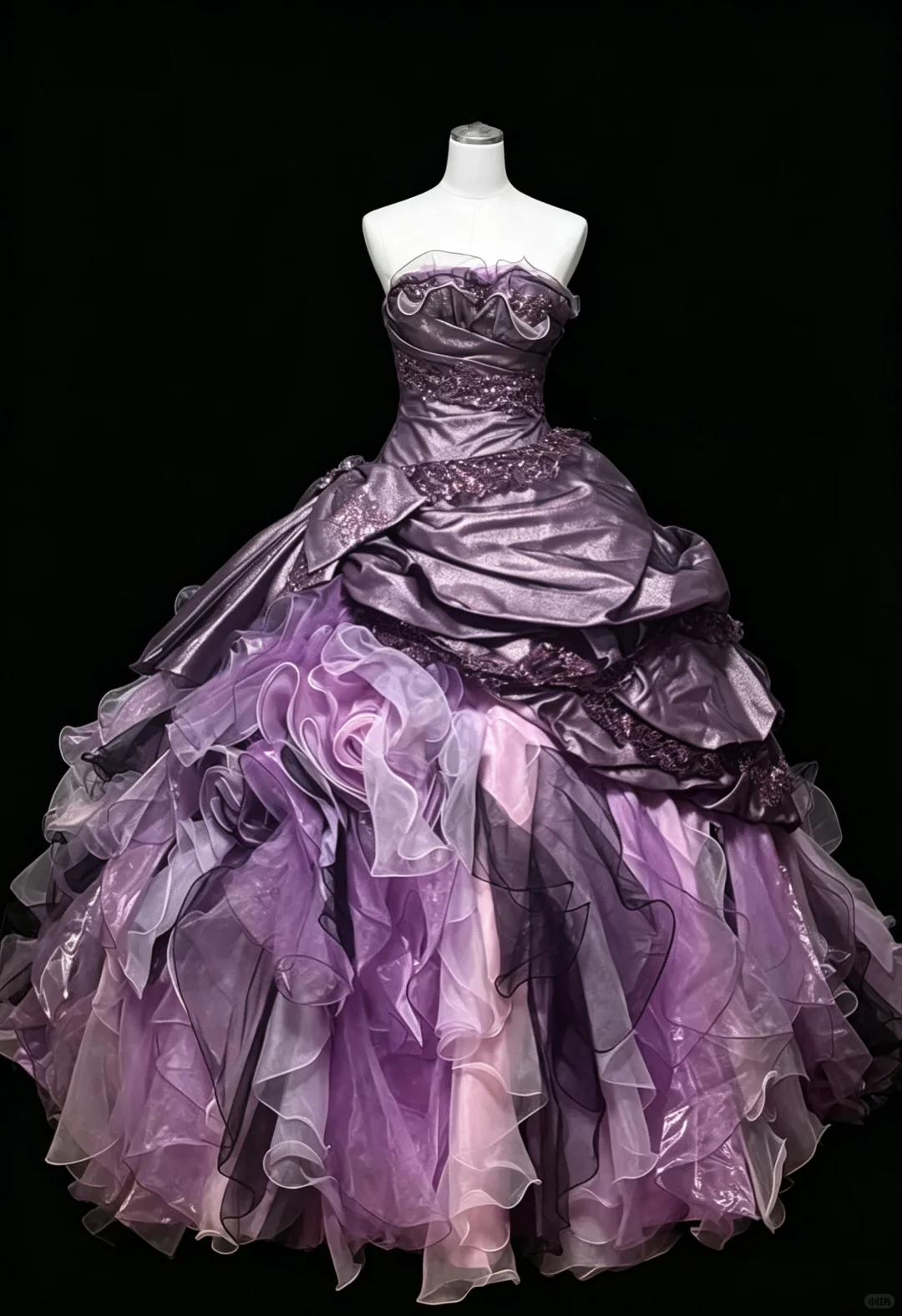 Charming Strapless Purple Satin Tulle Pleated Quinceanera Dress Sweet 16 Dress D5234