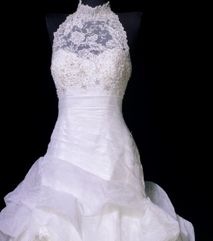 Charming White Halter Tulle Beaded Pleated Long Wedding Dress Formal Bridal Dress D553