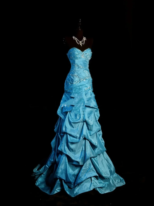 Fashion Mermaid Sweetheart Blue With Beaded Long Prom Dresses Party Dress D4431