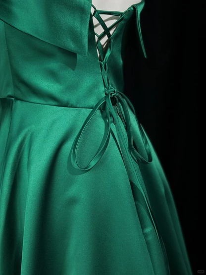 Vintage Strapless Satin A Line Long Wedding Guest Dress Green Birthday Evening Dress Prom Gowns D2518