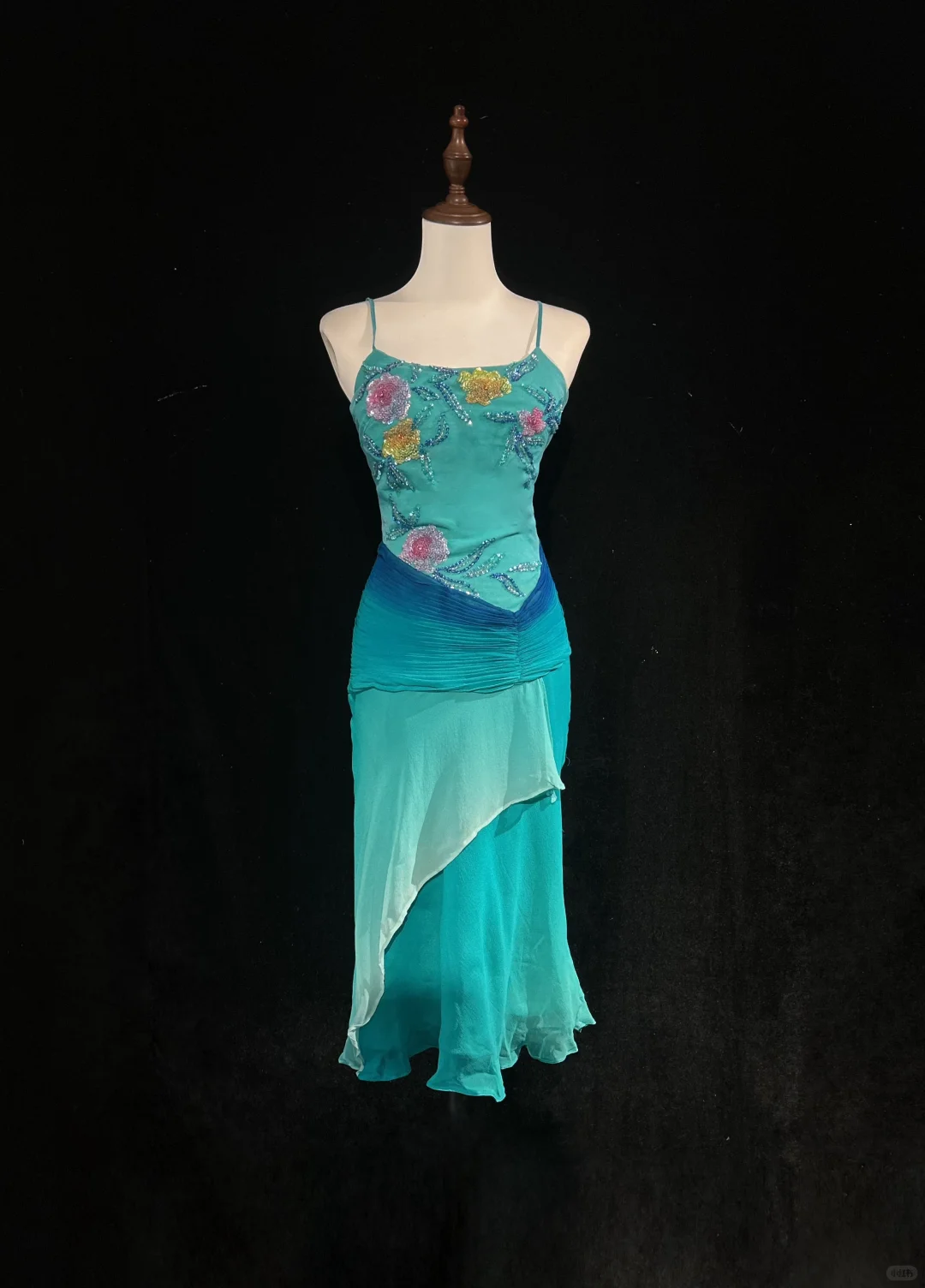 Classy Spaghetti Straps Ombre Green Chiffon Sequin Beaded Short 8th Grade Homecoming Dress,Mini Birthday Dress D3365