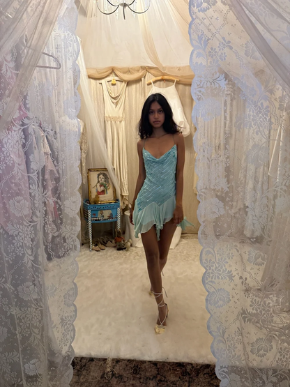 Sexy Blue Chiffon Sequin Short 9th Grade Homecoming Dress,Backless Mini Party Dress D3498