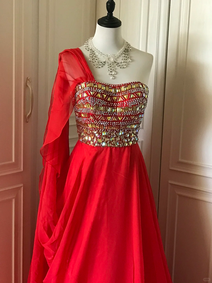 Gorgeous Red Chiffon Beaded Mermaid Long Party Dress Evening Dress D3102