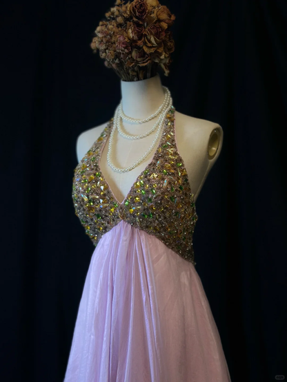 Pretty Halter Pink Tulle Beaded A Line Short Homecoming Dress Birthday Outfits D3247