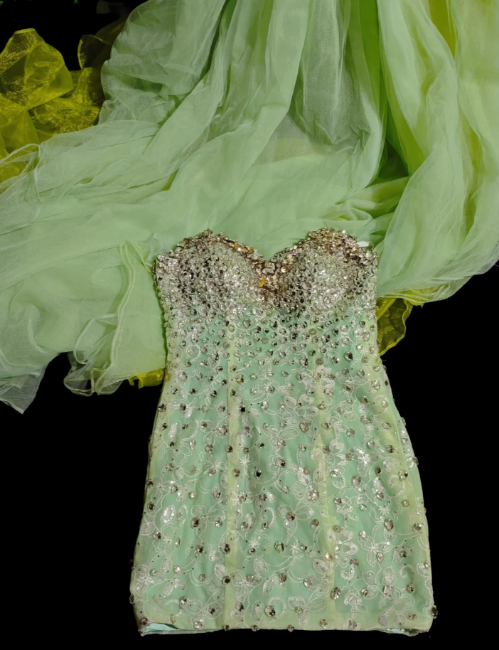 Unique Green Strapless Satin Tulle Beaded Long Birthday Party Dress Prom Gown D2372