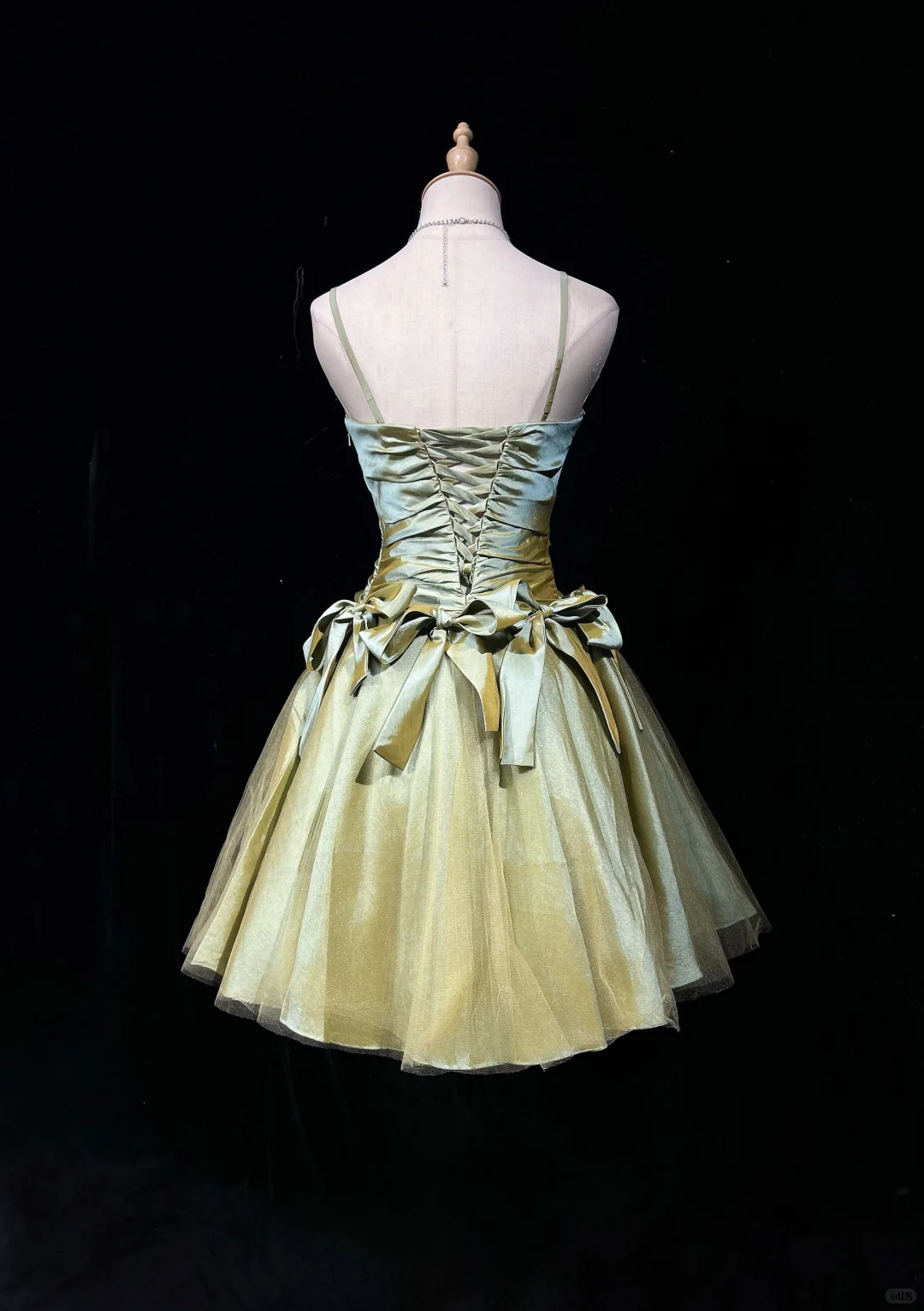 Retro Olive Green Tulle Satin Beaded Short Graduation Homecoming Dress,Spaghetti Straps A Line Mini Birthday Dress D2840