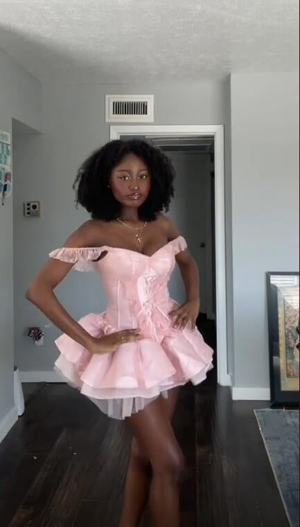 Cute Pink Satin Tulle Short Homecoming Dress Cocktail Dress D4456