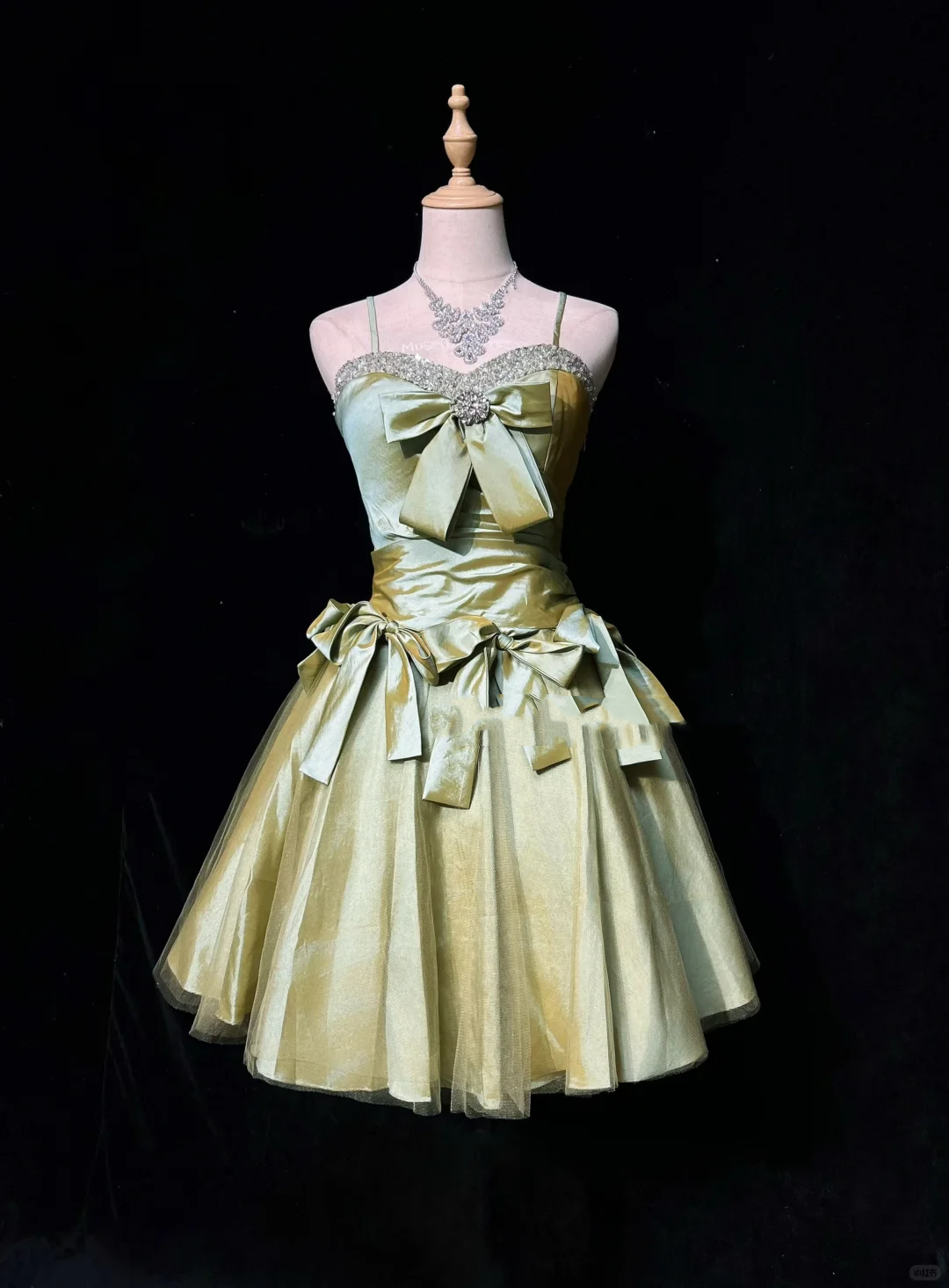 Retro Olive Green Tulle Satin Beaded Short Graduation Homecoming Dress,Spaghetti Straps A Line Mini Birthday Dress D2840
