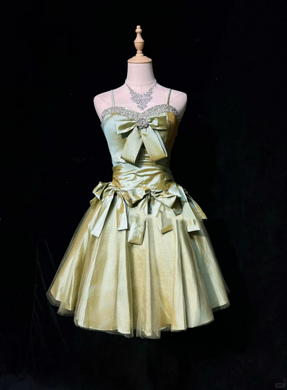Retro Olive Green Tulle Satin Beaded Short Graduation Homecoming Dress,Spaghetti Straps A Line Mini Birthday Dress D2840