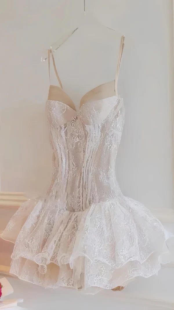 Classy Spaghetti Straps Light Blue Lace Short Homecoming Dress 18th Birthday Outfits D541