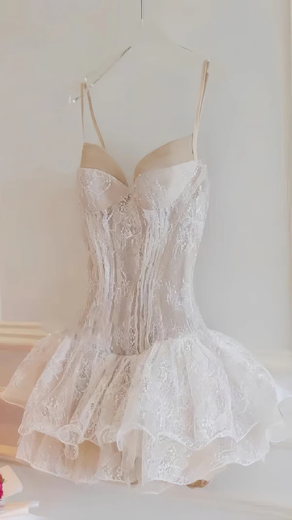 Classy Spaghetti Straps Light Blue Lace Short Homecoming Dress 18th Birthday Outfits D541