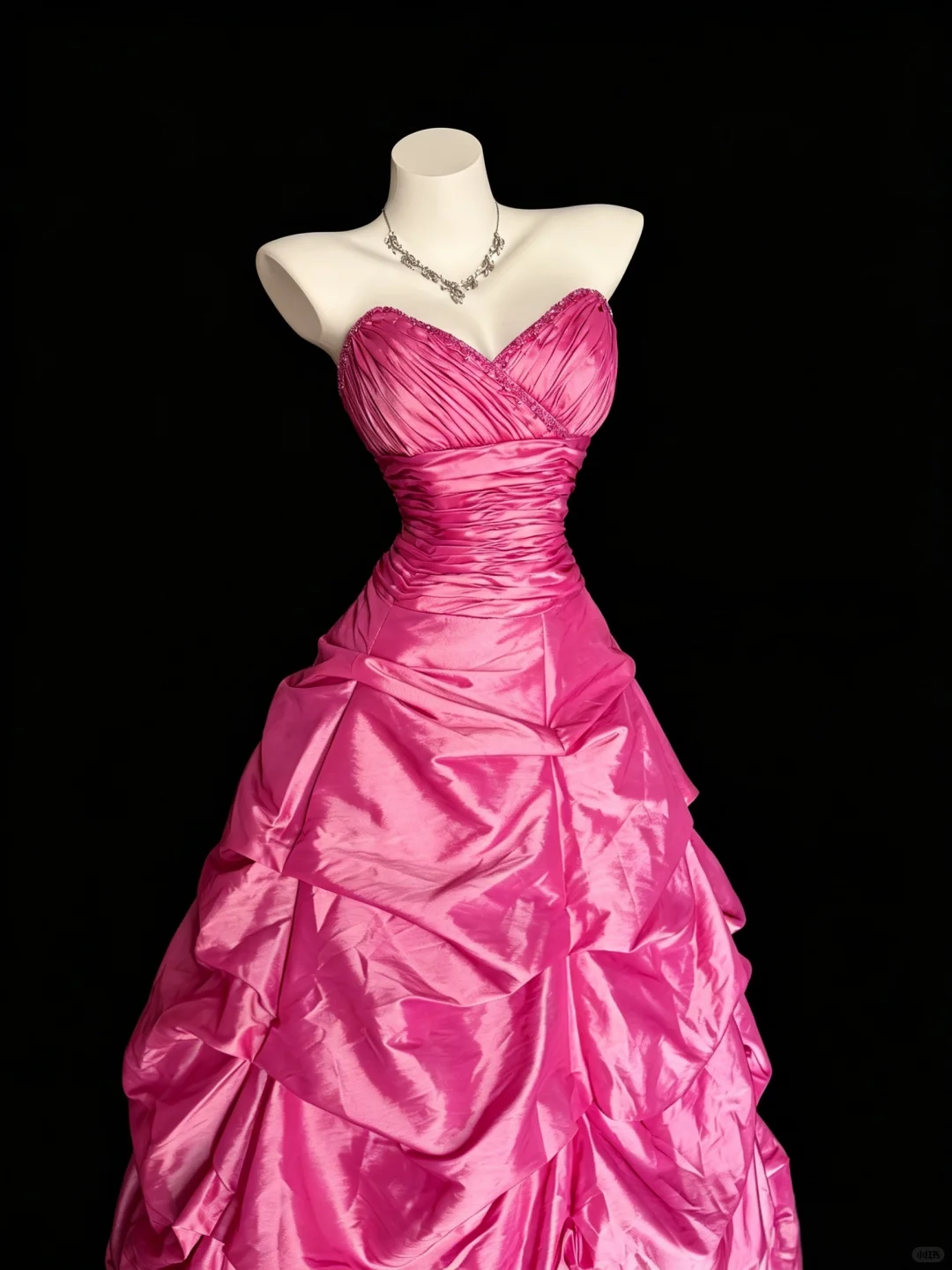 Elegant Strapless Pink Satin Pleated Beaded Long Prom Dress Evening Dress D5223