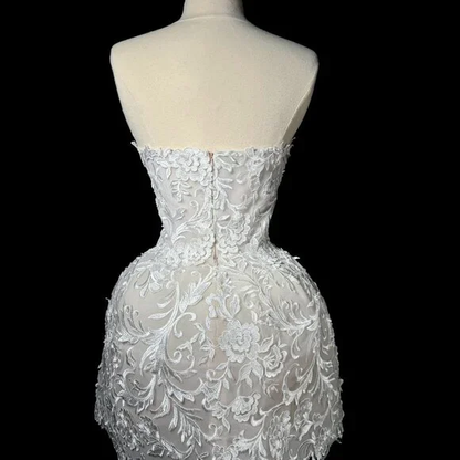 Classy Strapless White Lace Appliques Short Birthday Dress Formal Homecoming Dress D509