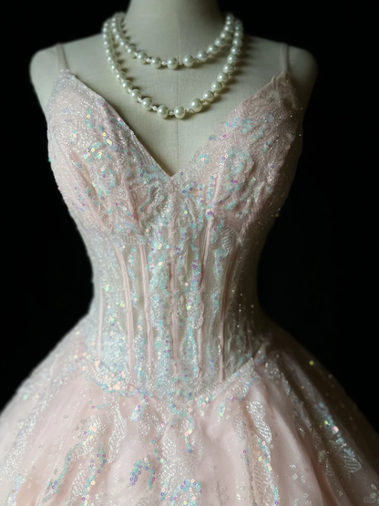 Glitter Pink Spaghetti Straps Tulle Sequin A Line Short Homecoming Dress Mini Party Dress D3252