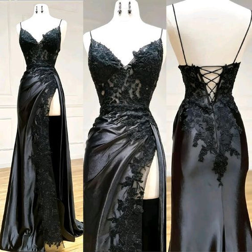 Spghetti Straps Prom Dress With High Split , Beach Party Dress C2025