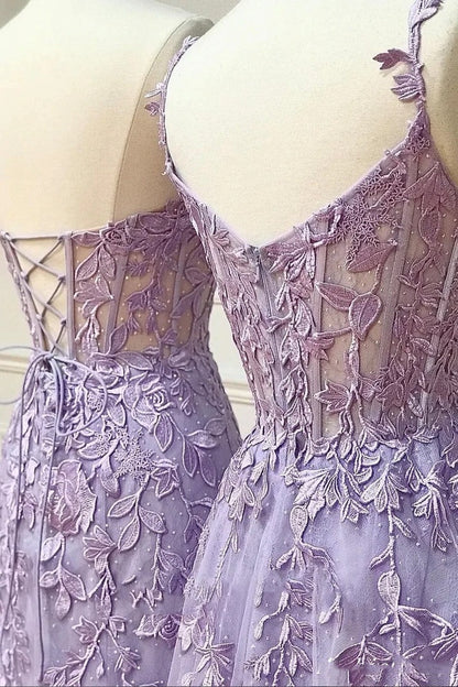Sexy Hot 2025 Violet Purple Lace Long Prom Dresses Cheap Evening Dress SD2008