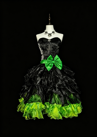 Fashion Strapless Black And Green Tulle Pleated Layered A Line Short Graduation Homecoming Dress,Mini Birthday Dress D4074