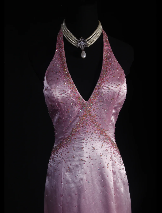 Classy Halter V Neck Satin Beaded Mermaid Long Party Dress Birthday Dress D2243