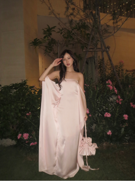 Chic Pink Off The Shoulder Birthday Party Dress Long Wedding Guest Dress D4104