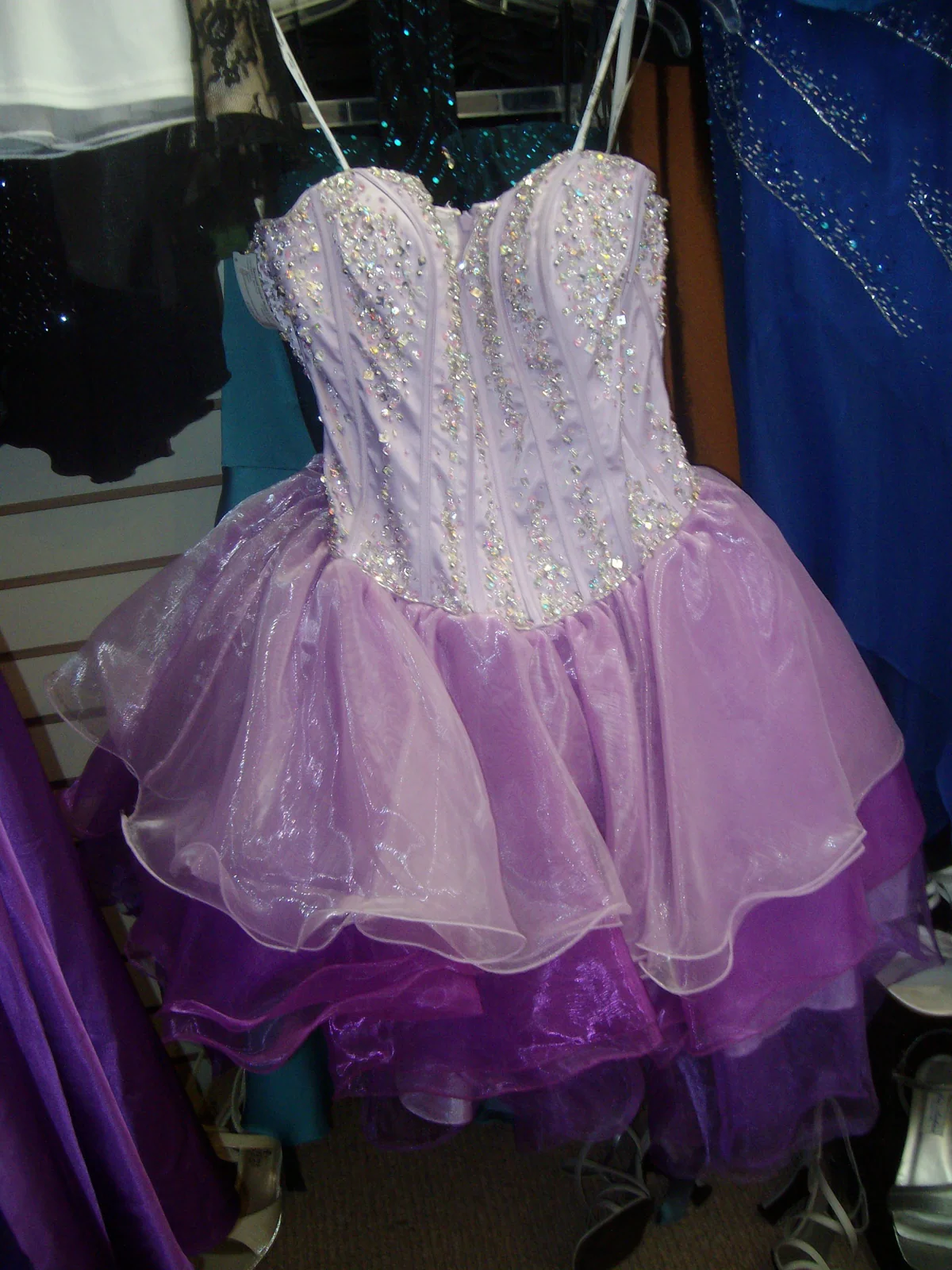 Pretty Purple Spaghetti Straps Tulle Beaded A Line Short 8th Grade Homecoming Dress Cocktail Dress D3141
