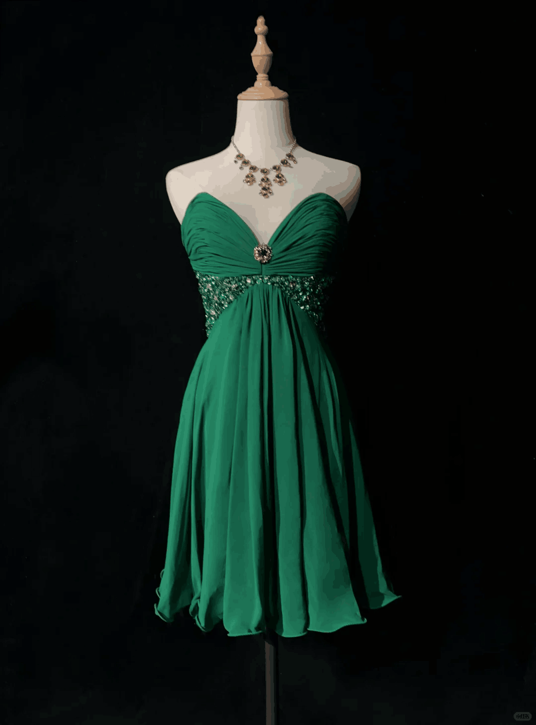Classy Green Chiffon Pleated Beaded A Line Short 6th Grade Homecoming Dress,Strapless Short Party Dress D3374