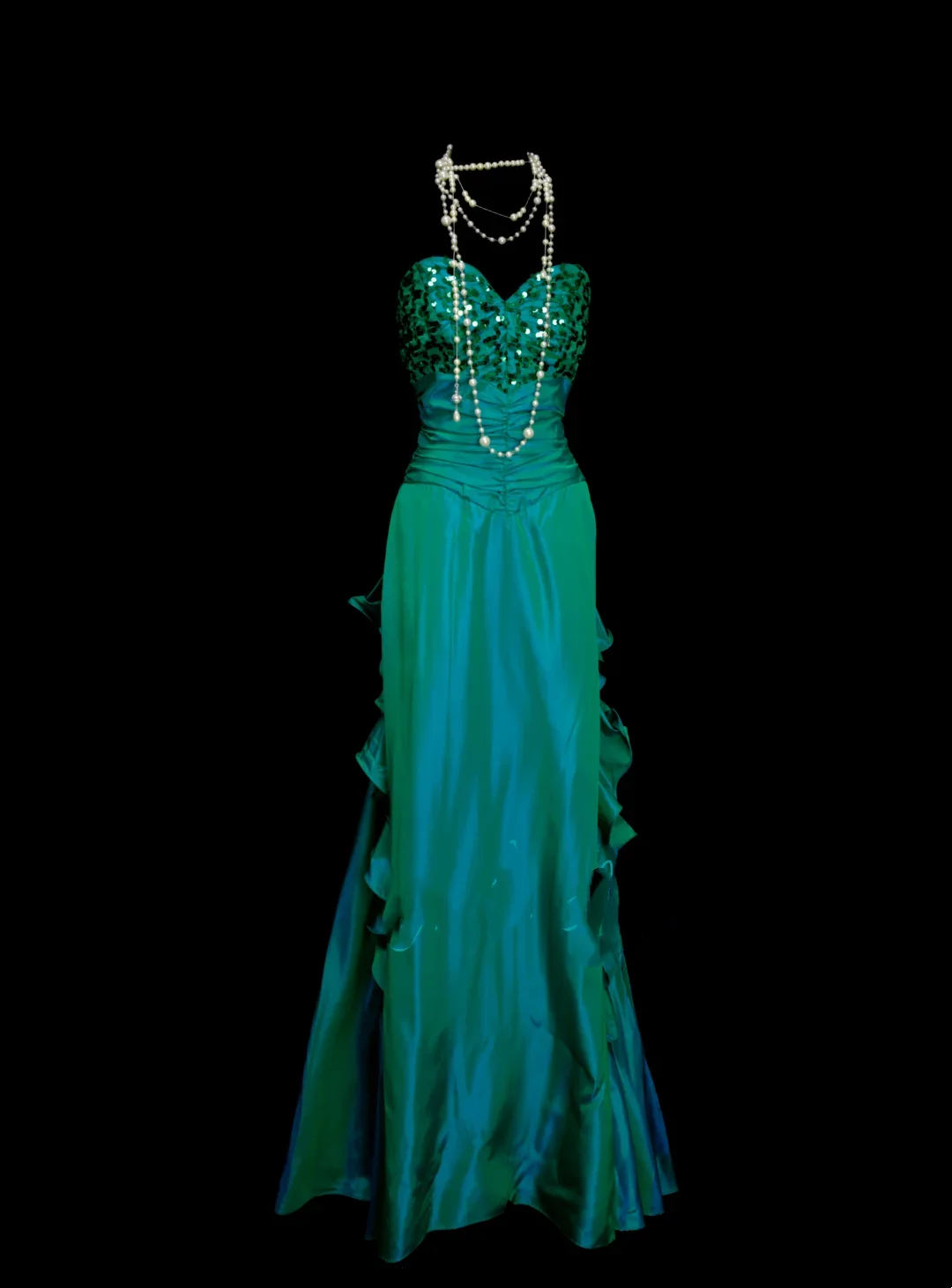 Chic Sweetheart Neck Green Satin Pleated With Sequined Bodice Mermaid Long Prom Dresses Party Dress D4511