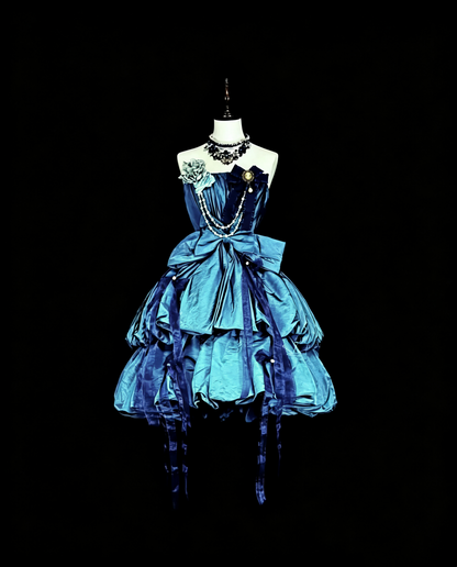 Vintage Strapless Blue Satin Pleated A Line Short 15th Birthday Outfits Homecoming Dress D4036